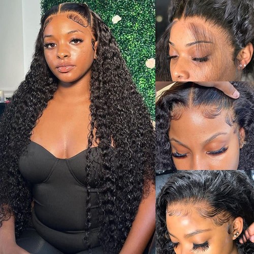 13x4 Deep Wave Echthaar Lace Front Perücke 26 Inch Naturfarbe - Bild 3 von 9