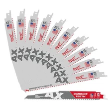 Milwaukee 9 Inch 5Tpi Ax Nail Embedded Wood Sawzall Recip Blade, 10 Pieces + 9