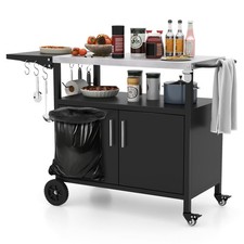 COSTWAY 84cm Height Outdoor Kitchen Island Grill Cart w/Storage & 6 Hooks-Black