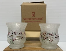 2 - Yankee Candle Hurricane Crackle Glass Votive Candle Frosted Pine & Berries