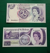 St Helena And Isle Of Man £ Note1 & 50p Note Banknotes  #928