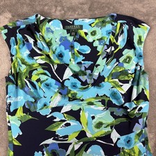Lauren Ralph Lauren Floral Print Dress Sz 8 Blue Green Sleeveless Career Office