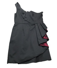 Guess Junior Sleeveless Dress Sz 5 Black Ruffle One Shoulder Zip Clubwear Prom