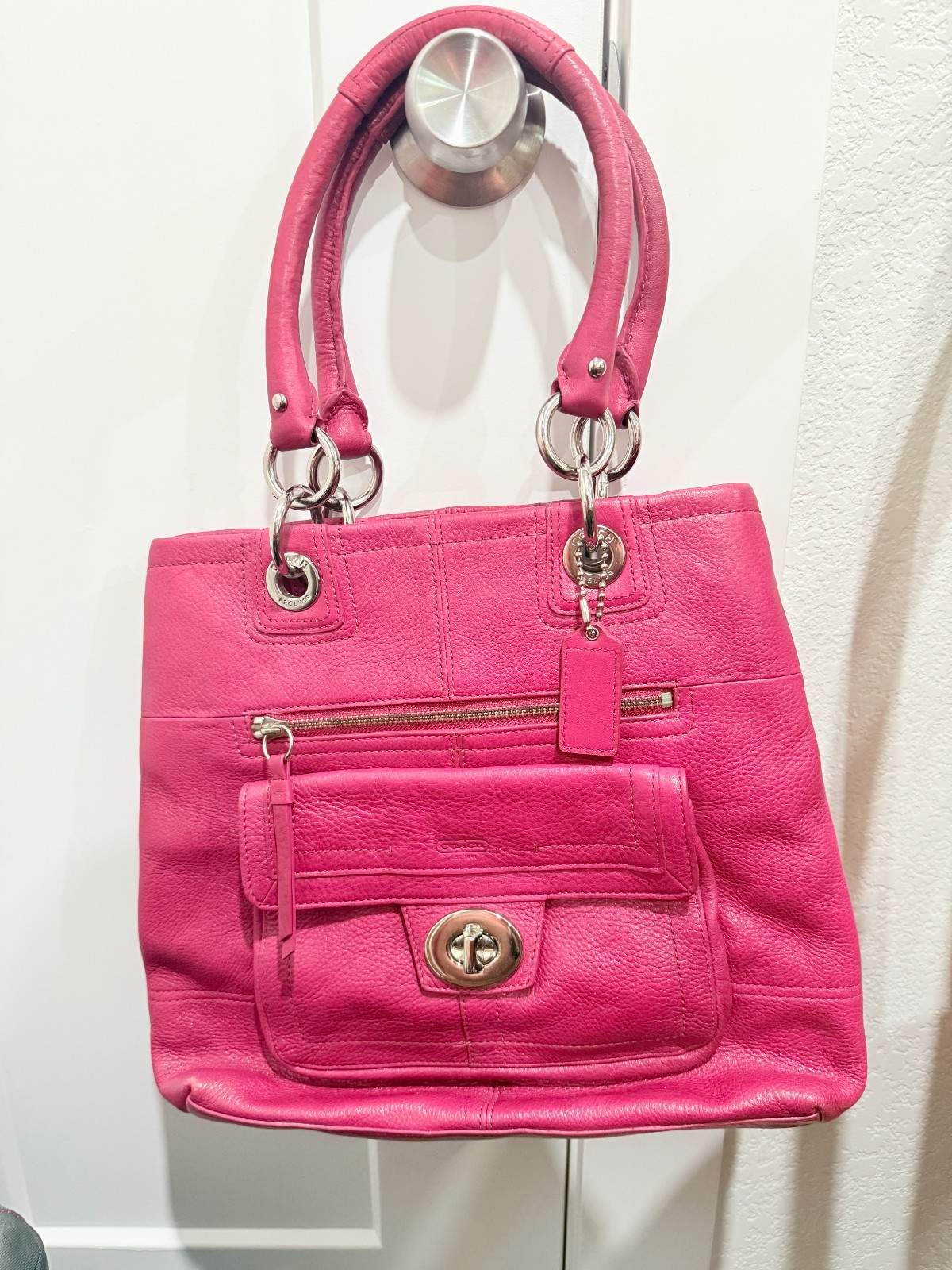 COACH Hampton Shoulder Bag – Raspberry Pebbled Le… - image 1