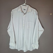 Van Heusen Men  s Plaid White/Gray/Pink Dress Shirt XL 17.5 34/35 Regular Fit