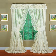 Today's Curtain, Priscilla Lace Bridal Ruffled Pair 84", Ivory, 5-Piece-Set, ...
