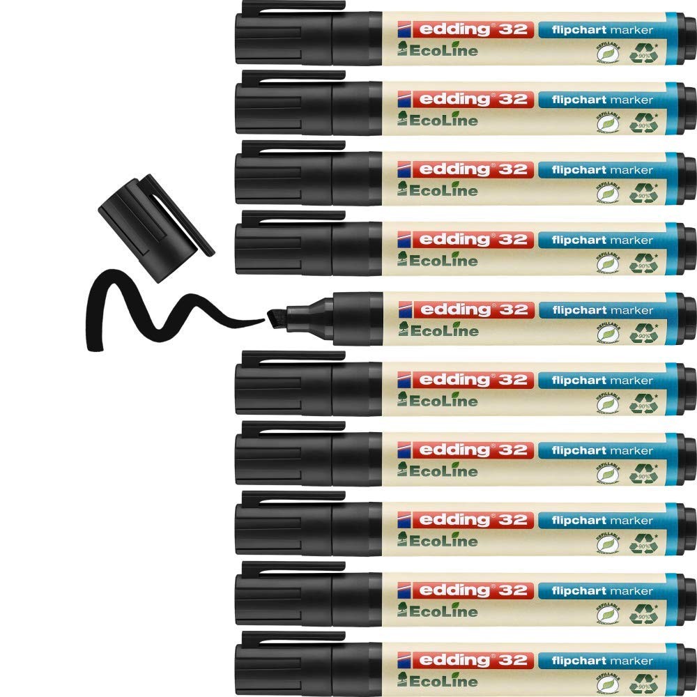 Edding 32 EcoLine flipchart marker - black - box of 10 - chisel nib 1-5 mm - mar 5890₽
