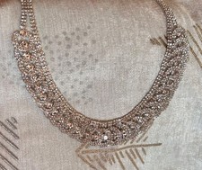 silver tone rhinestone choker necklace rings loop sparkle 18 4"