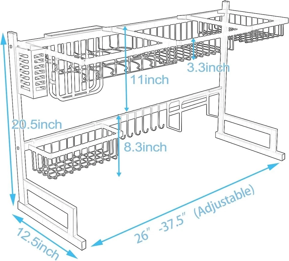 Настраиваемая сушилка для посуды над раковиной — нержавеющая сталь, устойчивая к ржавчине, 2-уровневая стойка - Изображение 4 из 4