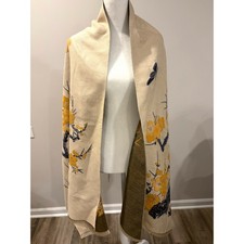 Reversible Floral Cherry Blossom Shawl Scarf Wrap Cream Olive Green Pashmina