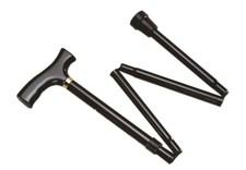 Folding Walking Stick Pole Aluminium Adjustable Height Travel Cane Compact Black