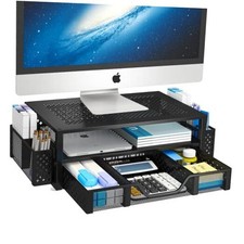 2 Tier Metal Monitor Stand Monitor riser and 16"W x 10"D x 6.25"H Black