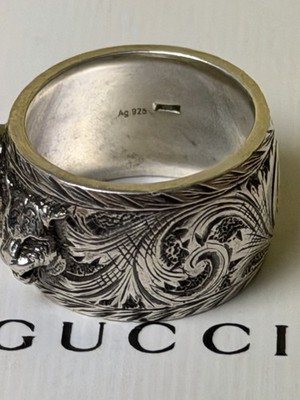 Gucci 925 Sterling Garden Tiger Cat Head Ring Size 25 US 11 20.1