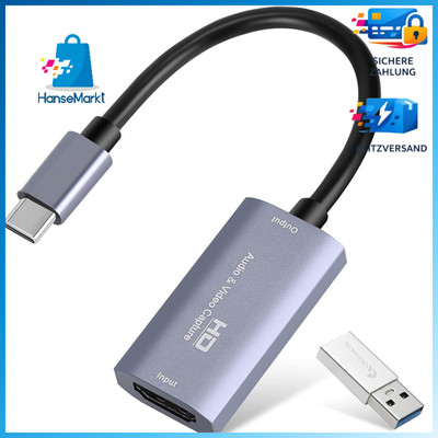 Video Capture Card 4K USB 3.0 HDMI auf USB-C für Gaming Streaming Zubehör
