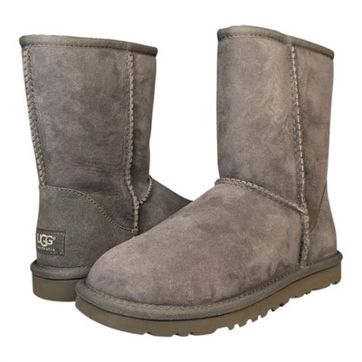 UGG Short Shearling-Collar Boots in Gray UGG WOMEN NEUMEL SEAL GREY SUEDE FULLY LINED SHEARLING ANKLE  main image 2