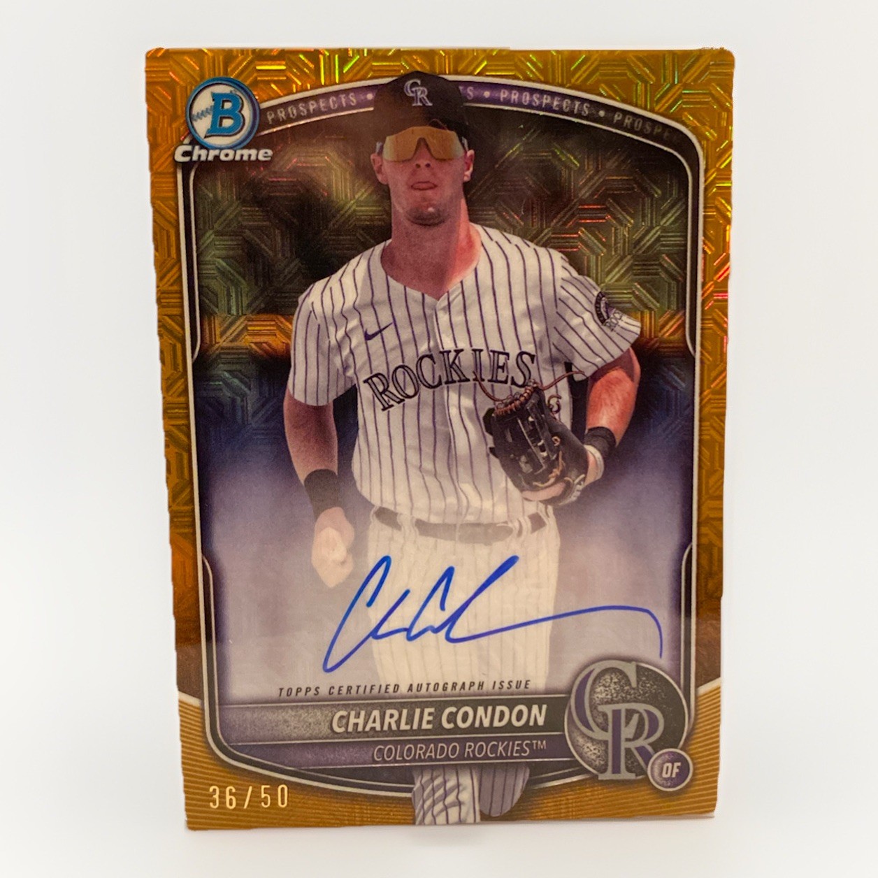 2025 Bowman Chrome CHARLIE  CONDON GOLD MOJO  Refractor Rockies SP Auto RC /50