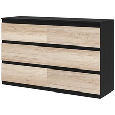 HOMCOM Cassettiera Moderna 6 Cassetti per Camera da Letto Nera e Color Legno