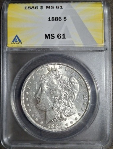 1886 Morgan Dollar, MS 61, ANACS Graded