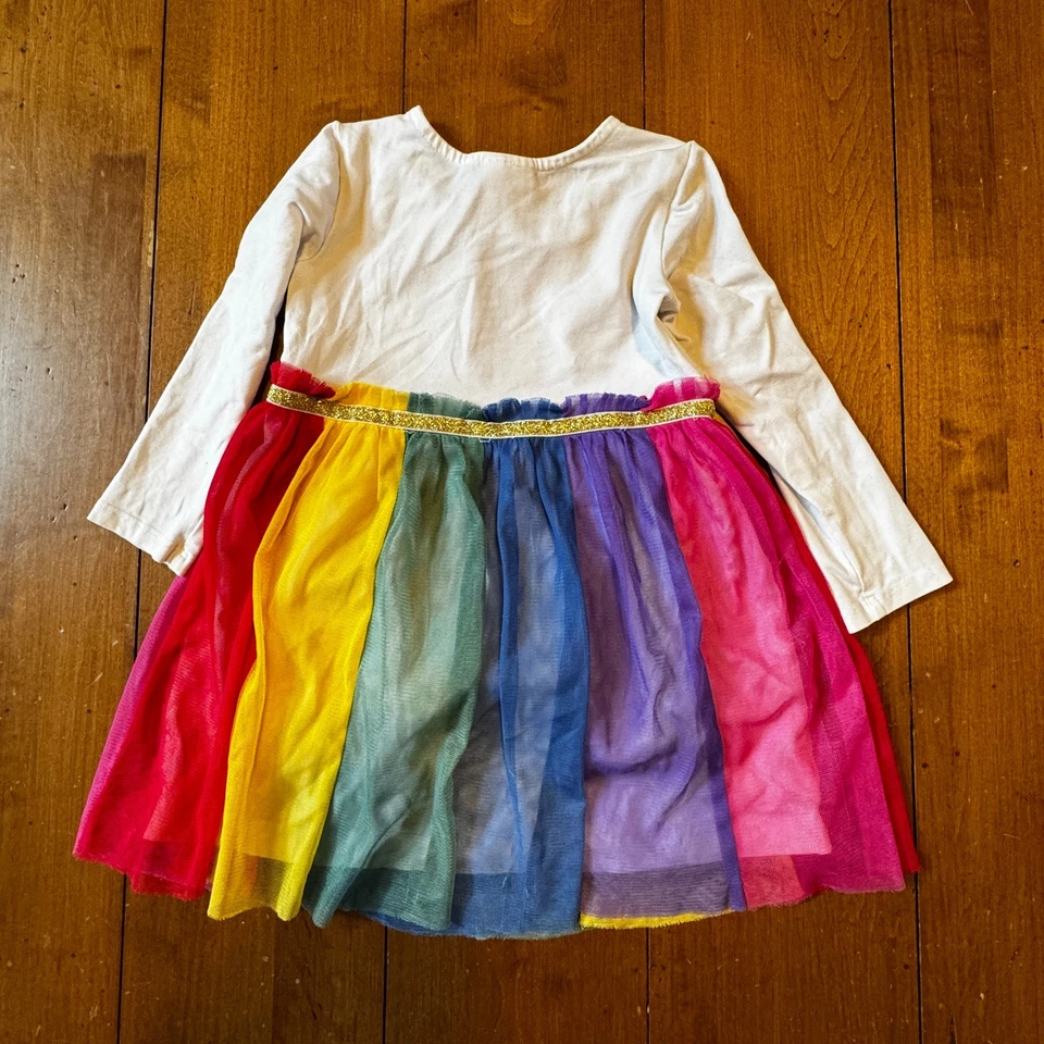 Hanna Andersson Girls Rainbow Tulle Long Sleeve Play Dress Lined Size 85cm (2T) - Image 2 of 4