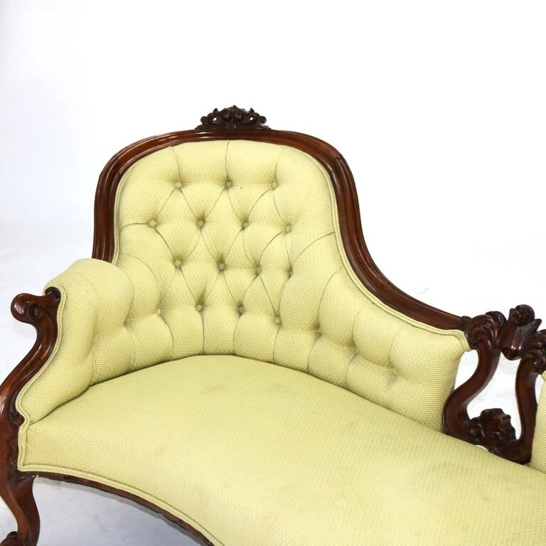 Sofá antiguo victoriano rococó renacimiento tallado nogal con botones C1880 Foto 4 de 4