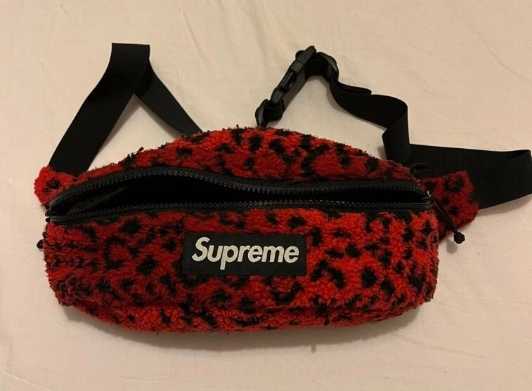 FW17 Supreme leopard fleece red waist bag Shoulder Bum Belt Rare
