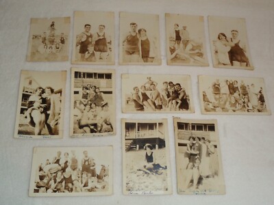 Beach Party Family Friends Fun Antique Original Photo Lot - 12 Pictures