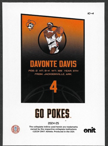 2024-25 Onit Athlete Oklahoma State Cowboys Men's Basketball (Pick a Card) - Picture 65 of 79