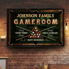 Personalized Billiards Game Room Metal Sign, Billiards Room Vintage Mancave Sign