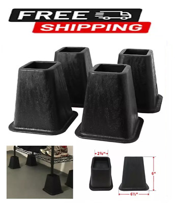 Pack of 4 Black Bed Risers 6'' Height Durable Heavy Duty Construction 300 lb Load