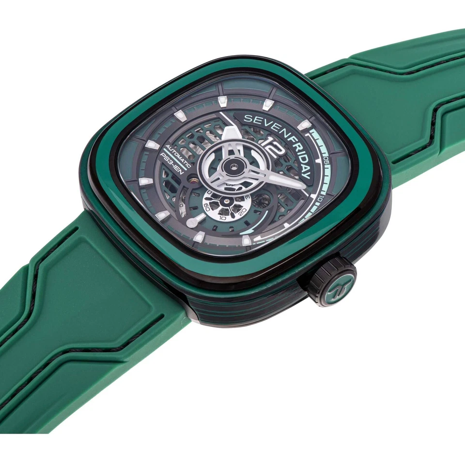 SevenFriday Reloj Hombre Serie PS CCG Automático Verde Correa Silicona PS3-05 Foto 2 de 3