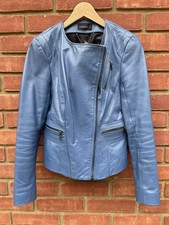 Leather Biker Jacket Blue Women Size 12 M&s Autograph