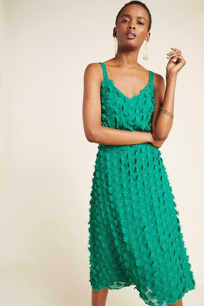 eva franco green dress Basque Floral Sleeveless Midi Dress