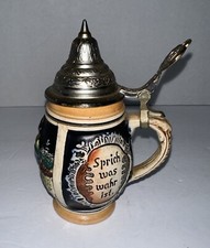 VTG GERZ GERMAN BEER STEIN W/ LID Trink Was Klar Ist. Sprich Was Wahr Ist. 6 Oz
