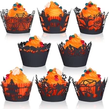 96 Pieces Halloween Cupcake Wrappers Spiderweb Night Castle Cupcake Wrappers ...