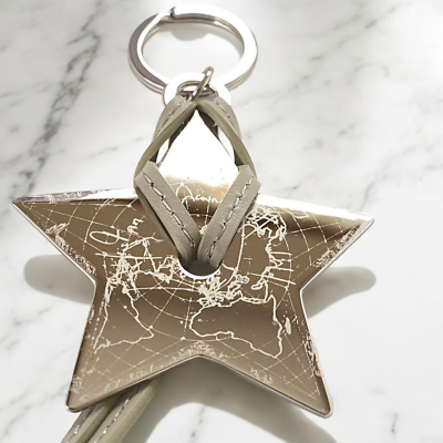 Christian Dior Star Key Chain Ring Charm Leather Silver 2024