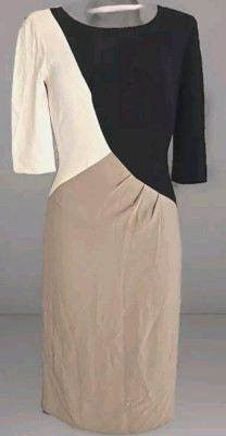 ETRO Made in Italy beige black ivory Colorblock Bodycon Midi Dress 42 (US S/M)