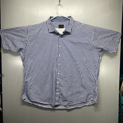 Linea Uomo Shirt Mens 4X Blue Gingham Button Up Cotton Poly