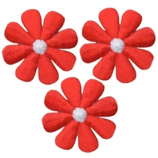3-Pack Daisy Applique Patch - Mini Red Flower Gardening Embroidered Badge 1"
