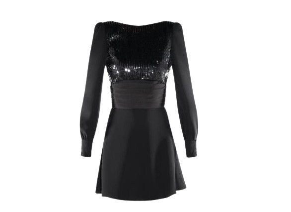 Nuovo mini abito YSL Saint Laurent Paris paillettes nero taglia 8 FR40