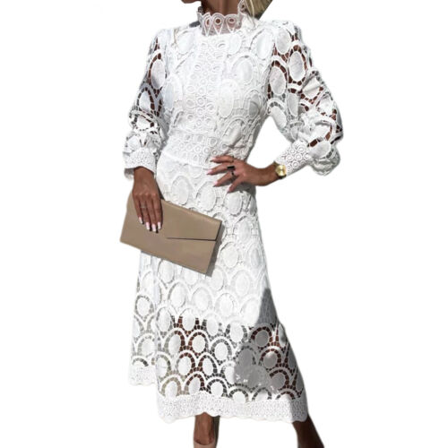 Langarm Abendkleid Festkleid Elegant Spitze Maxi mit Luftpolsterärmeln - Bild 10 von 14