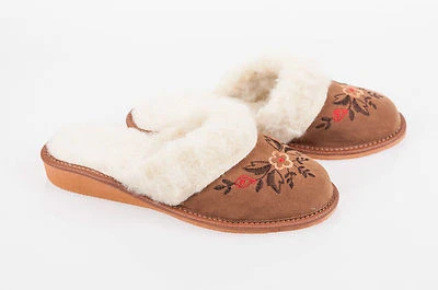 SOLA Women Brown 100% Suede Leather Slippers Wool Shoes Size 3 4 5 6 7 8 Flip-Flop Ff