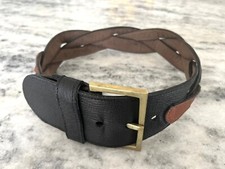 VINTAGE Johnny Farah Braided Cowhide Belt with Brass Buckle Sz S