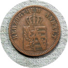 elf Germany Anhalt Joint Coinage 3 Pfennig 1867 B Bernburg Kothen and Dessau — photo 1