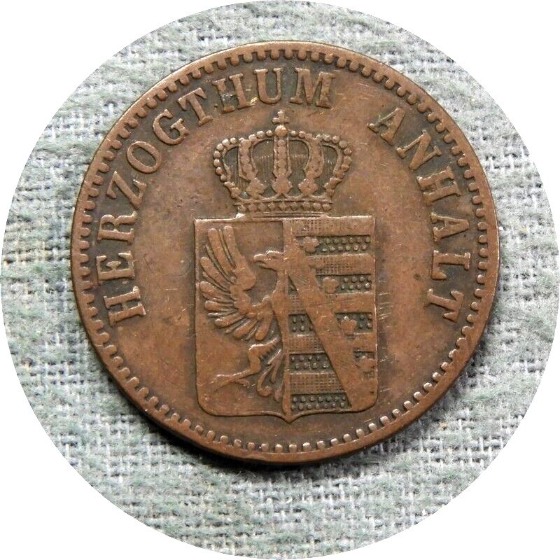 elf Germany Anhalt Joint Coinage 3 Pfennig 1867 B Bernburg Kothen and Dessau