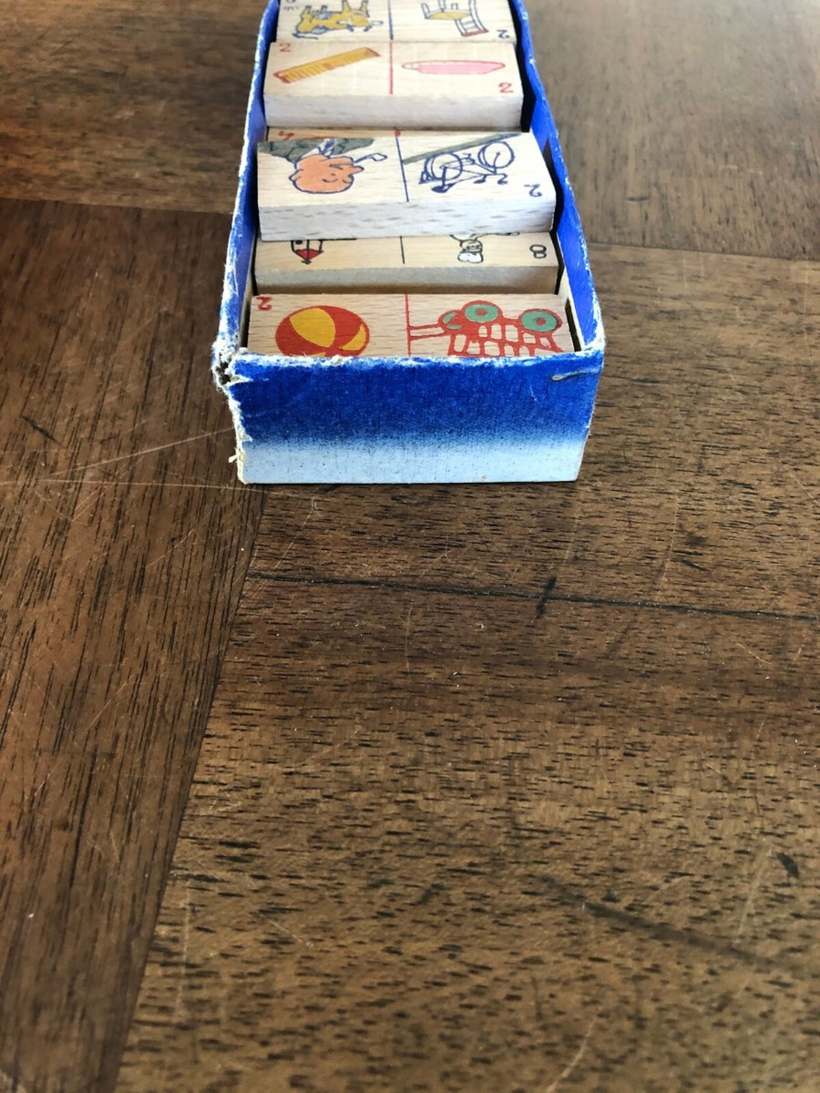 Jeu De Dominos Vintage En Bois - Dessins Peints à La Main - Jeu Ancien & Ludique