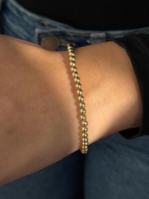 14k Gelbgold 4mm Kugel Design Perlen gutes Karma Design Tennis Armband 7'' L Geschenk