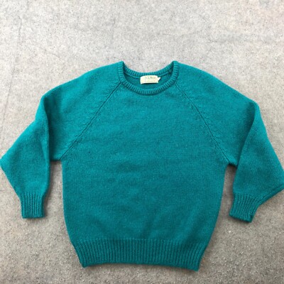 Vintage L.L. Bean Sweater Women Large Blue Knit Crewneck Shetland Pure Wool
