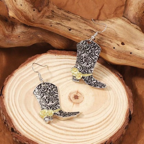 Fashion Rose Flower Boot Shape Earrings Unique Ear Jewelry Alloy Texture - Picture 3 of 8