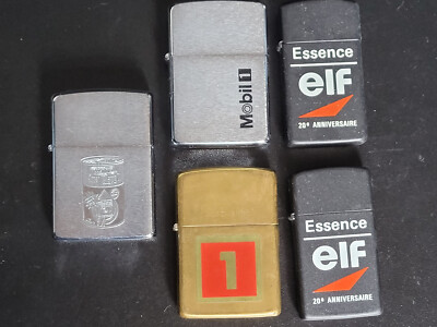 Rare Lot of 5 Zippo 3 Engine Oil Mobile 1 and 5 Wynn's + 2 Elf 20 Years
