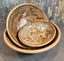 Set of 3 Handmade Pottery Nesting Serving Bowls Signed Radisson 10", 8", 6.5"